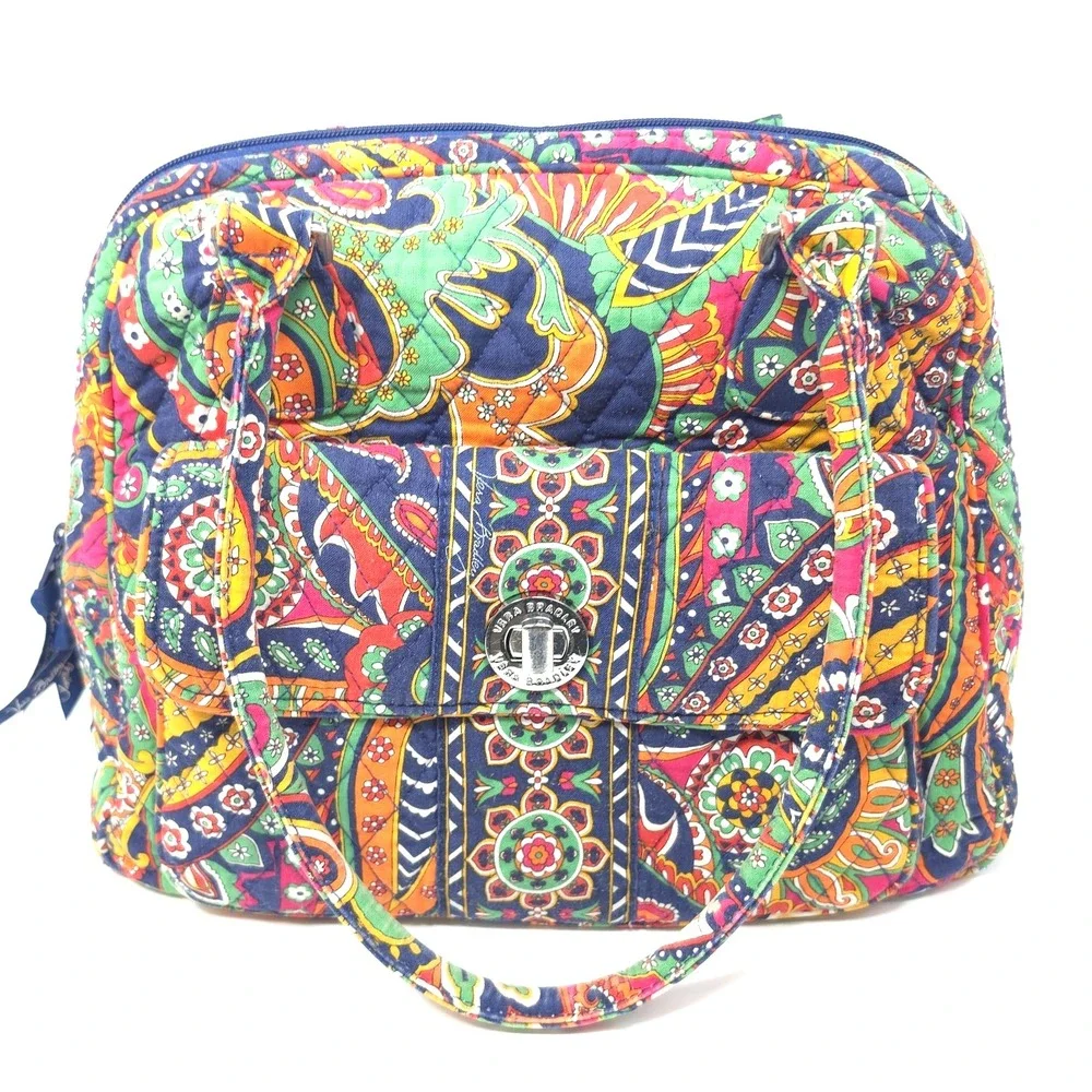 Vera Bradley Turnlock Satchel Bag Venetian Paisley Multicolor Quilted Handbag